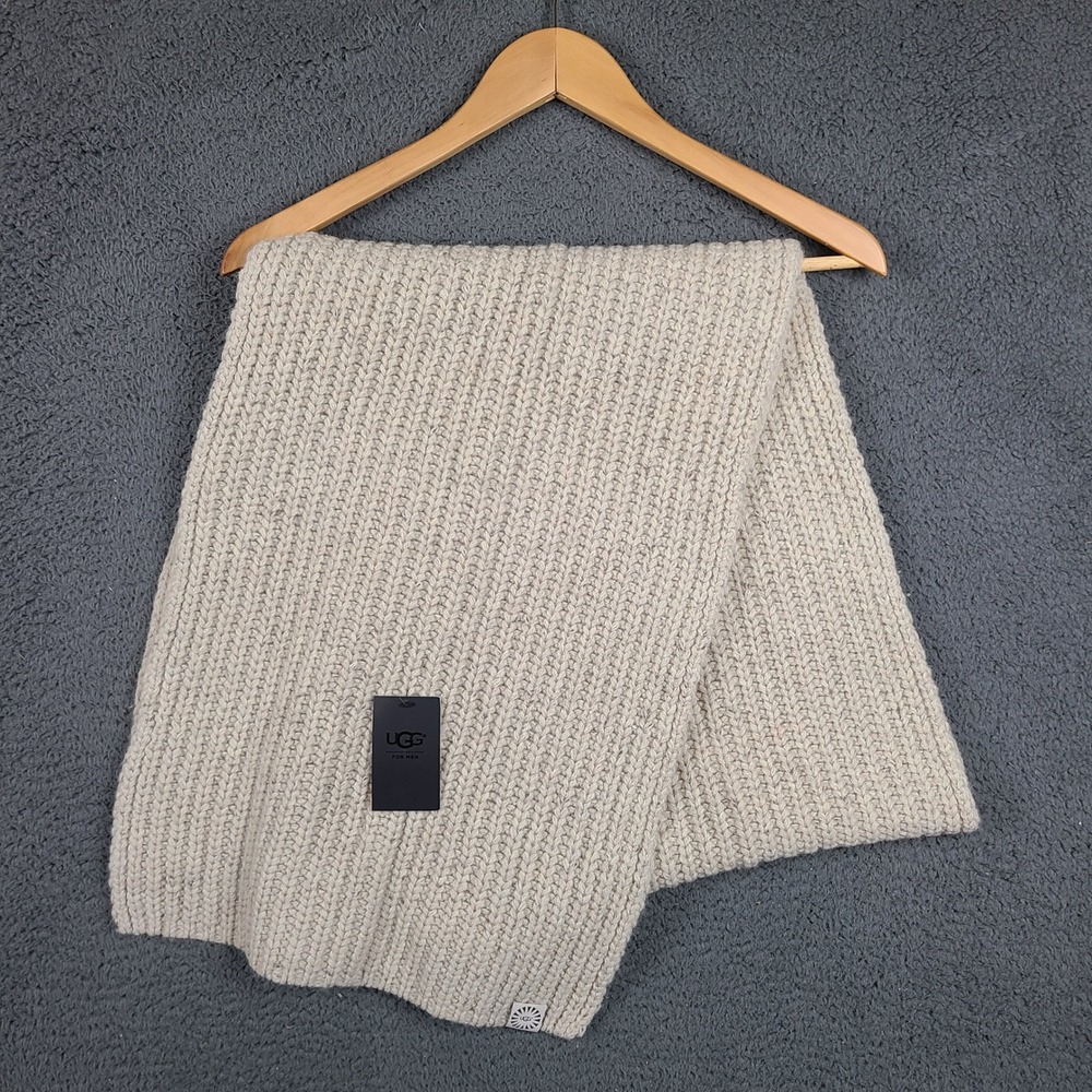 UGG For Men Two Toned Rib Scarf Beige Heather Knit Winter 16244 BHHT NEW